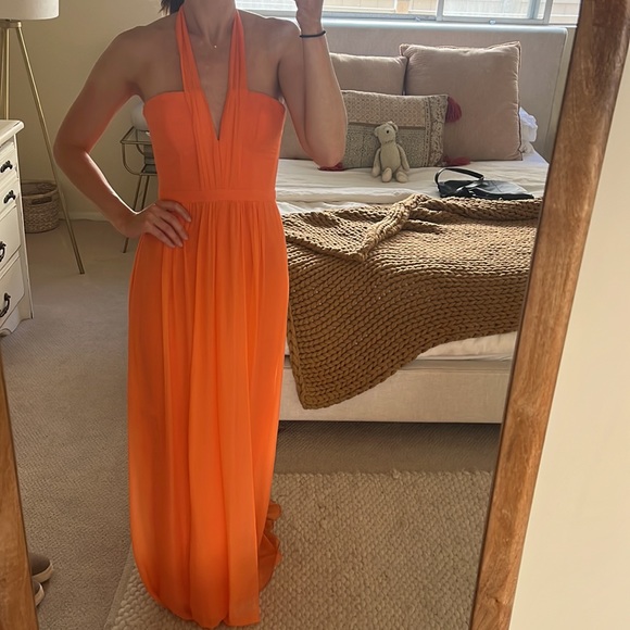 BCBGMaxAzria Orange Halter Prom Dress - Picture 2 of 14